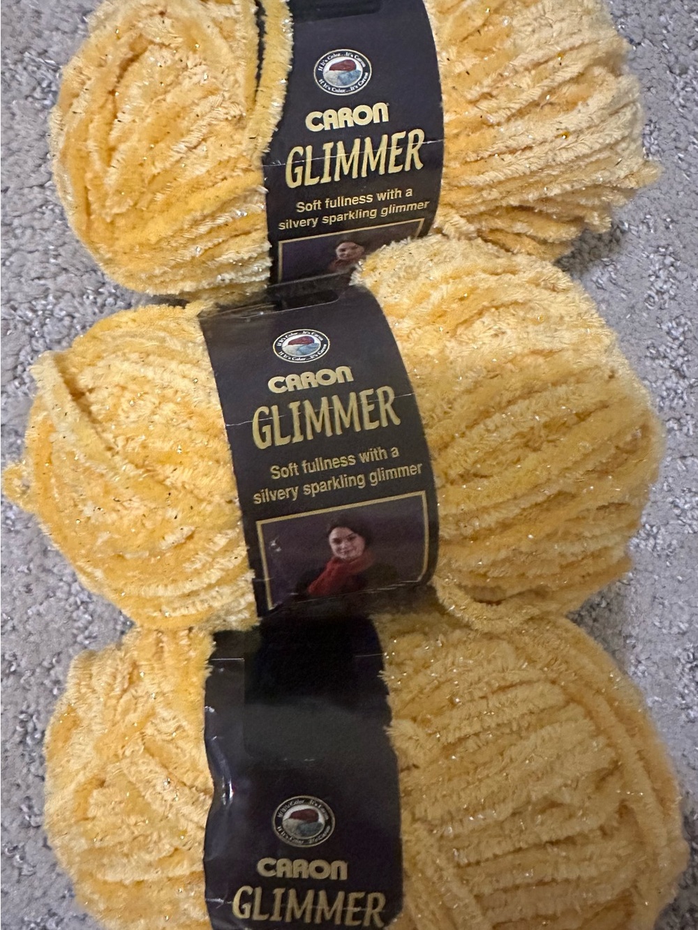 Caron Glimmer Plush Yarn in Mango, 3 Skeins Same Dye Lot